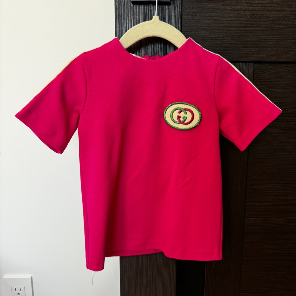 Gucci Kids Hot Pink Logo Patch Dress